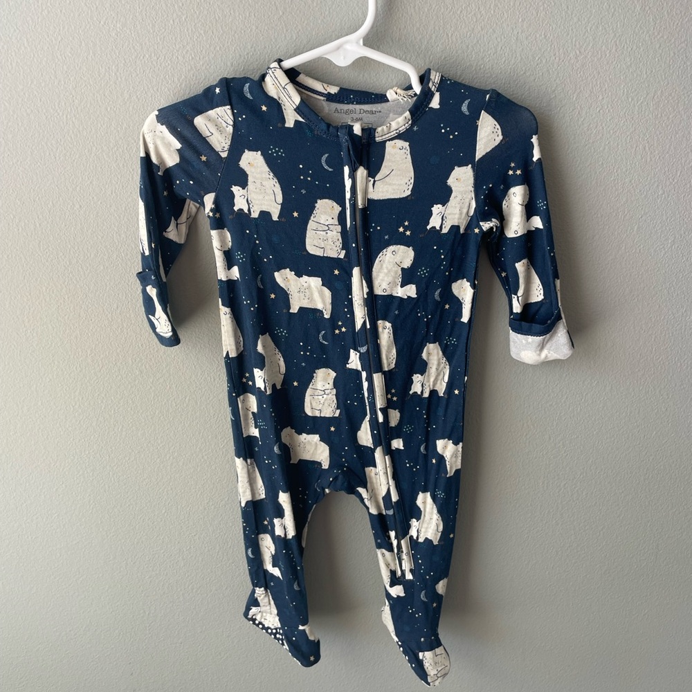 Angel Dear Night Sky Bear Bamboo Zippy Footie with Foldover Mittens NWT